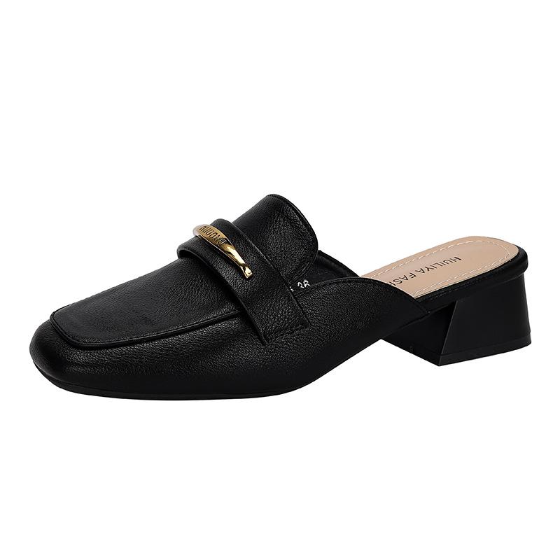 Baotou half slippers Muller shoes women's fashion outer wear lazy square head medium heel thick heel cool slippers women X332-5