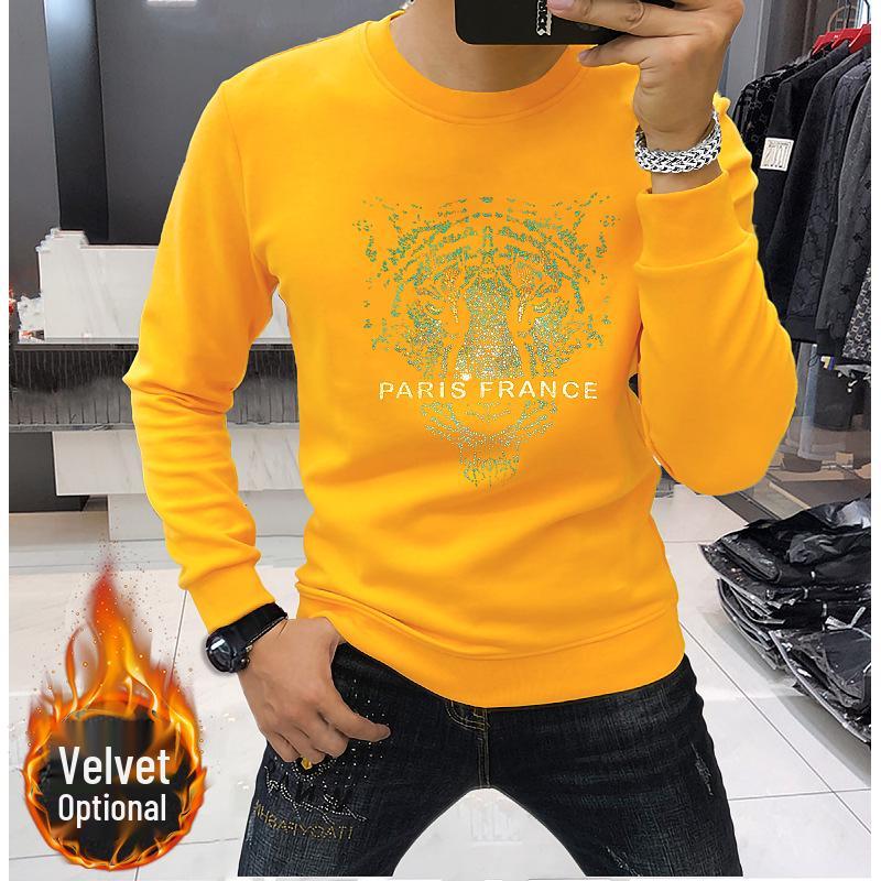 European Men's Laser Tiger Head Sweatshirt – Versatile, Trendy, Warm Fleece-Lined Pullover
