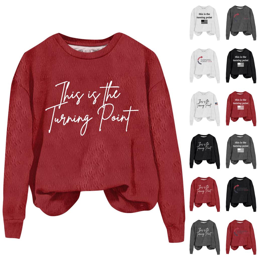Ladies Fashion Casual Long Sleeve Printed Round Neck  Pullover Top