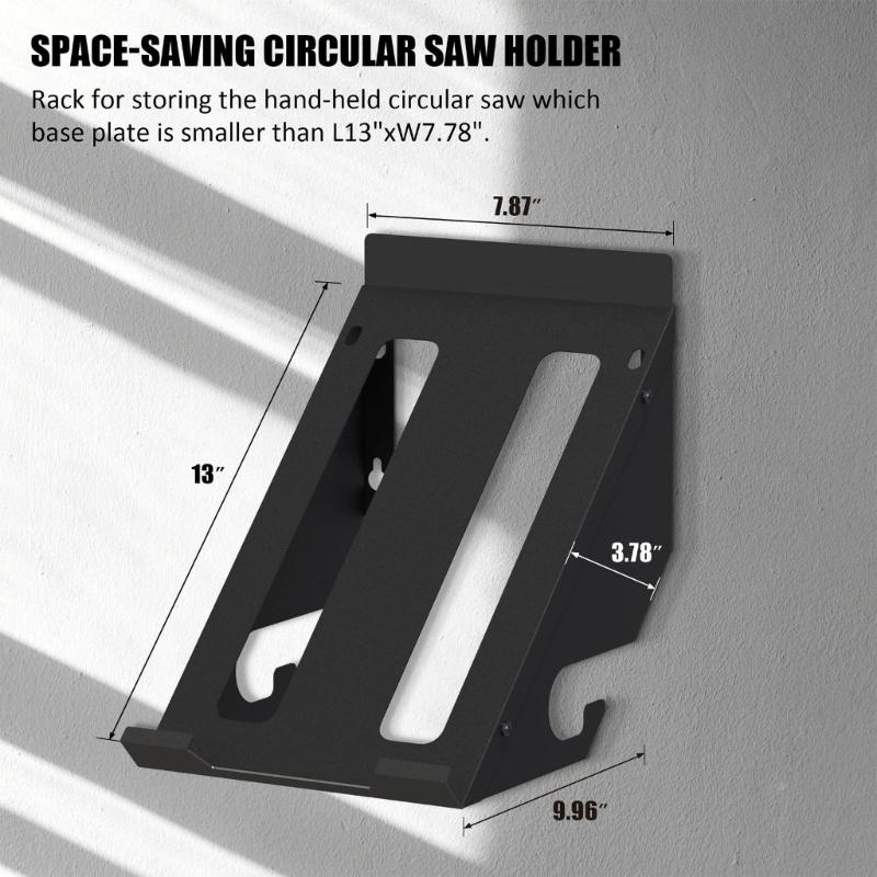 Universal Circular Saw Storage Rack Two Hole Design Compatible Multiple Saw Types Wall Mounted Metal Organizer
