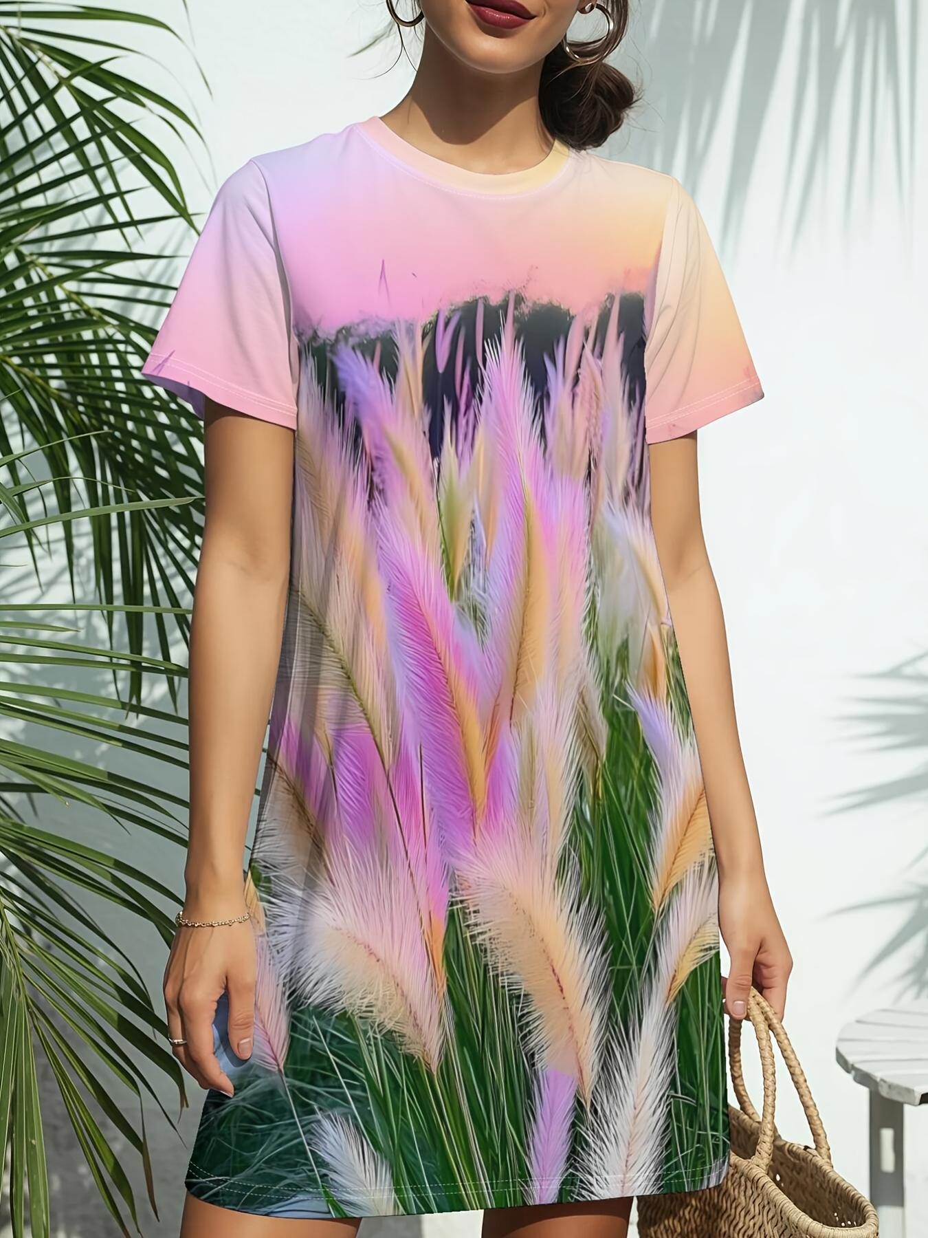 

Women S New Crew Neck Short Sleeve T-Shirt Dress. American Trend Digital Print. Casual ; Versatile for Spring And Summer. Elegant And Chic Women S De 3XL дубильна кора