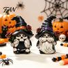 Wizard Hat Gnome Statue Halloween Skeleton Figurine, Gothic Witch Dwarf Statue, Holding Rose Sculpture for Party Decoration Figure