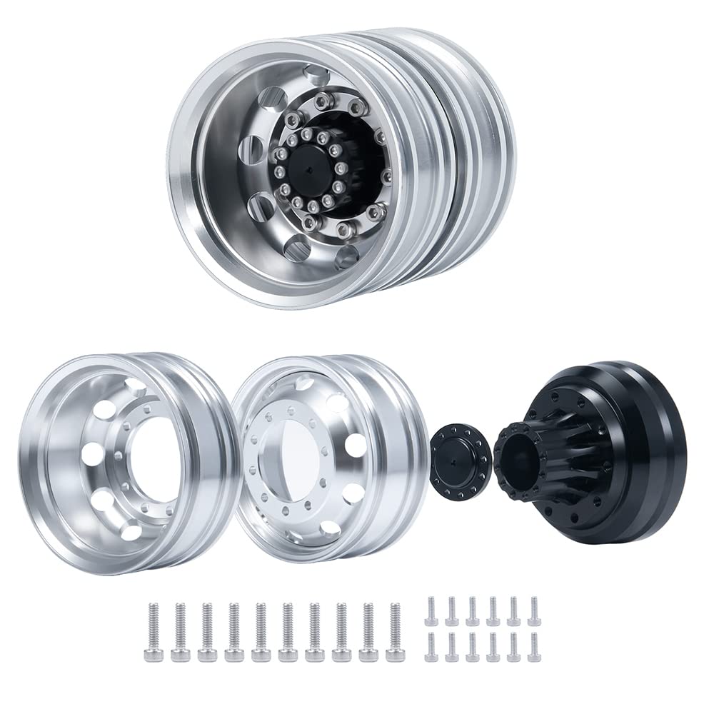 1/14 Scale Trailer RC Rock Crawler Wheel Rims, Aluminum Beadlock Wheel Hubs for Tamiya Trucks (4pcs)