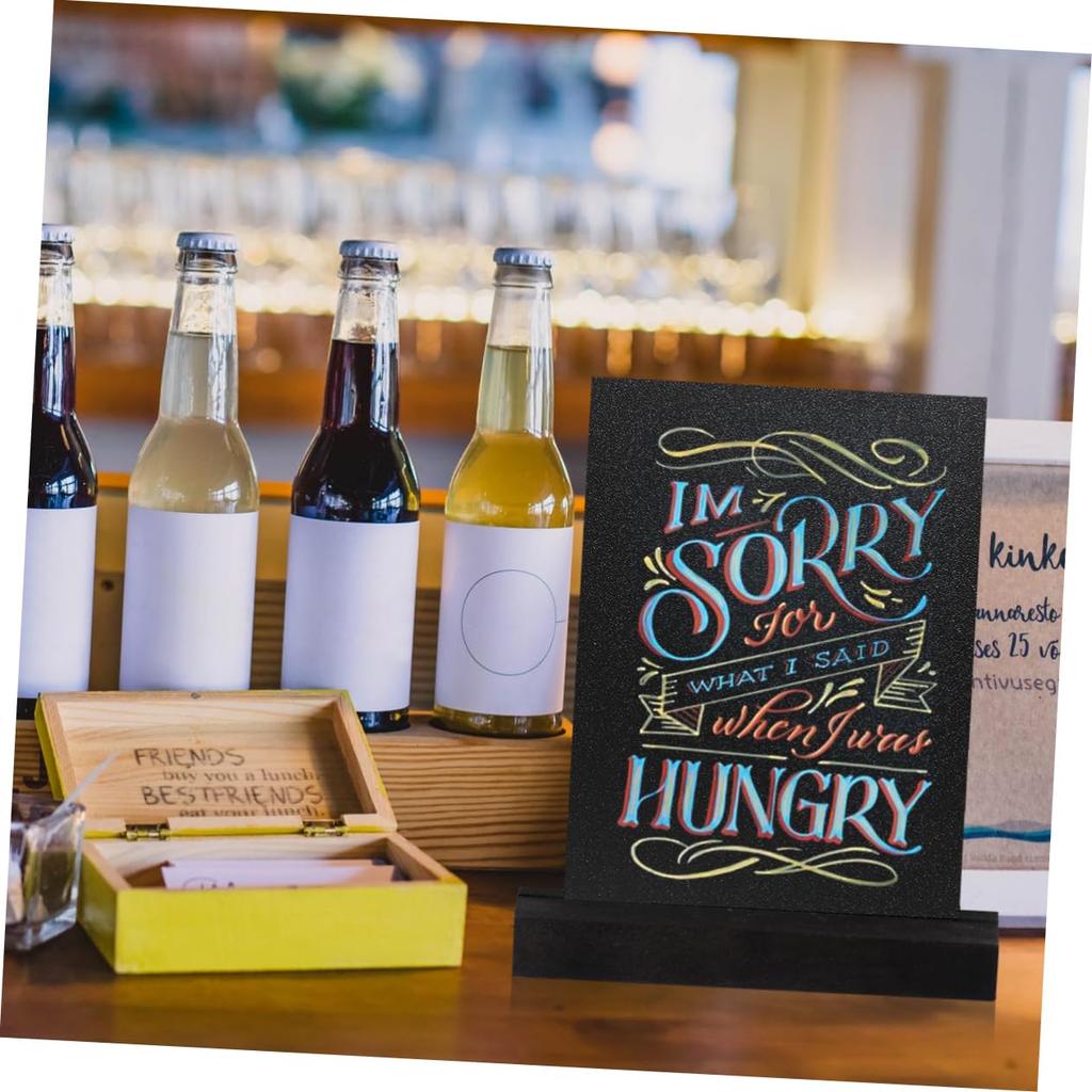 NUOLUX Tabletop Mini Chalkboard Menu Board, Double-Sided, for Restaurant Signs, Message Boards, and Table Numbers, Wooden, Set of 4