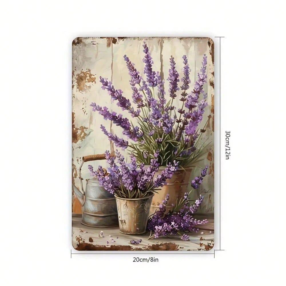 Metal Poster Lavender Retro Flower Wall Art 20x30 cm Waterproof Living Room Decor