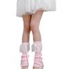 Elegant Ribbed Knit Stretch Leg Warmers Boot Covers Lace Trimmed Ribbon Bowknot Leg Sleeve Knee Length Socks for Women