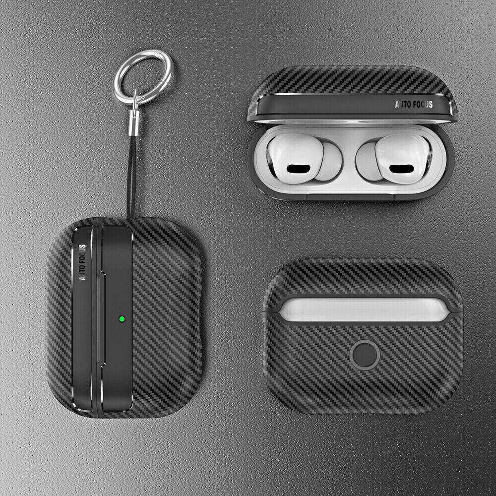 For Apple Airpods Pro 2nd Genration Shockproof Carbon Fiber Keychain Case Cover