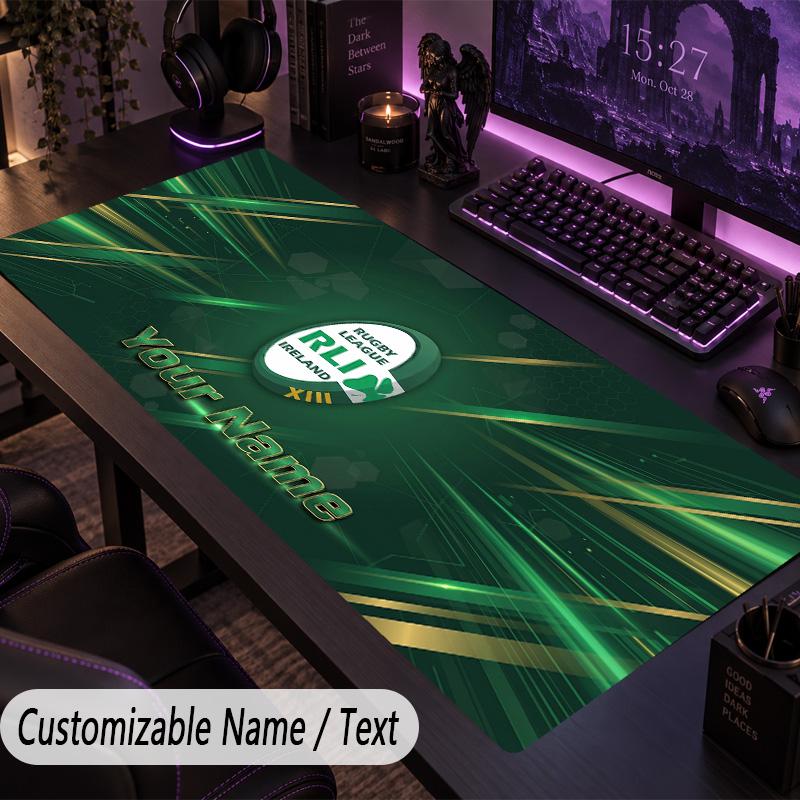 Large Mouse PadIreland Rugby Custom Name Text Personalized Desk Mat Non Slip Gaming Pad