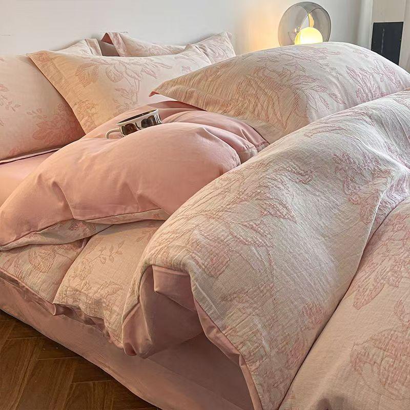 Grynos medvilnės šlifuotos lovos komplektas - Pilnas keturių dalių komplektas, įskaitant visą medvilnę sudarančius paklodę ir užvalkalus pagalvėms - Trijų dalių patalynės komplektas