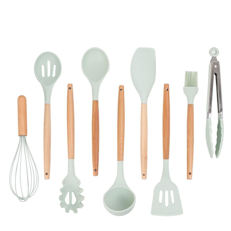 12 Pieces in 1 Set Silicone Kitchen Accessories Cooking Tools Kitchenware Cocina Silicone Kitchen Utensils With Wooden Handles