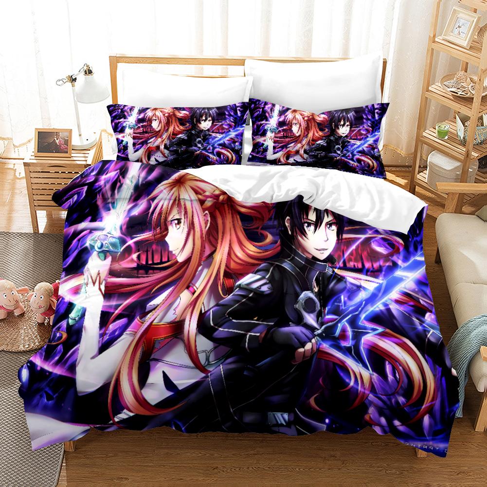 High Quality 3D Digital Printed Sword Art Online Pattern Duvet Cover with Pillow Cover Bedding Set Anime Bed Set Bedroom Deocr