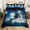Cartoon Astronaut Duvet Cover Set Moon Clouds Starry Sky Quilt Cover Microfiber Galaxy Bedding Set Twin King For Boys Girls Gift