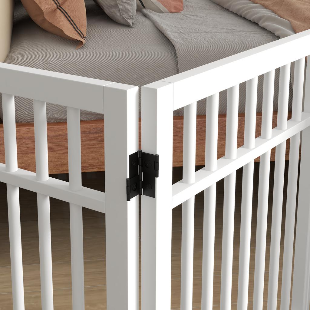 Dog Gate, Foldable and Non-Slip, Swiveling Support Feet, Wood Frame, 183x24.5x61 Cm, White