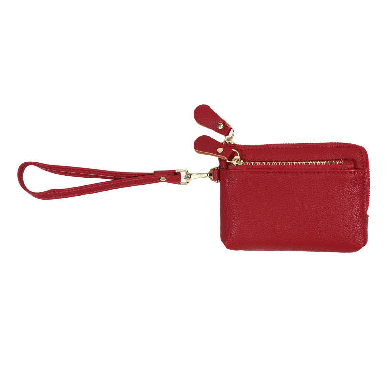 Vintage PU Leather Short Wallet With Zipper Coin Pocket Multiple Card Slots And Wrist Band Casual Portable Card Clip