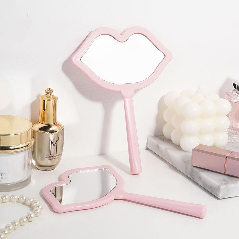 HD Lip Makeup Mirror with Plastic Handle, Vanity Mirror with DIY Option