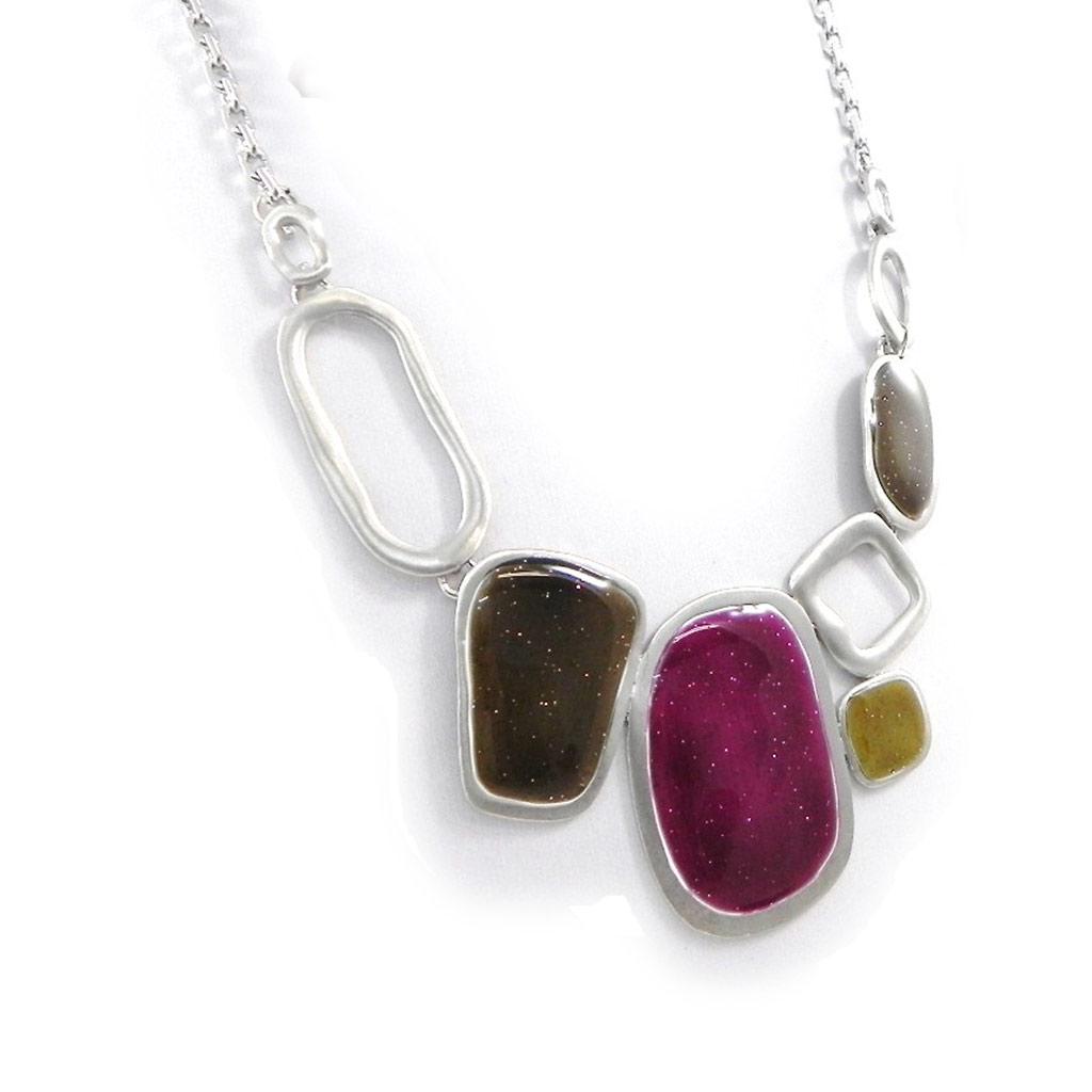 NOA [H9061] - Designer Necklace 'Coloring' Green Purple