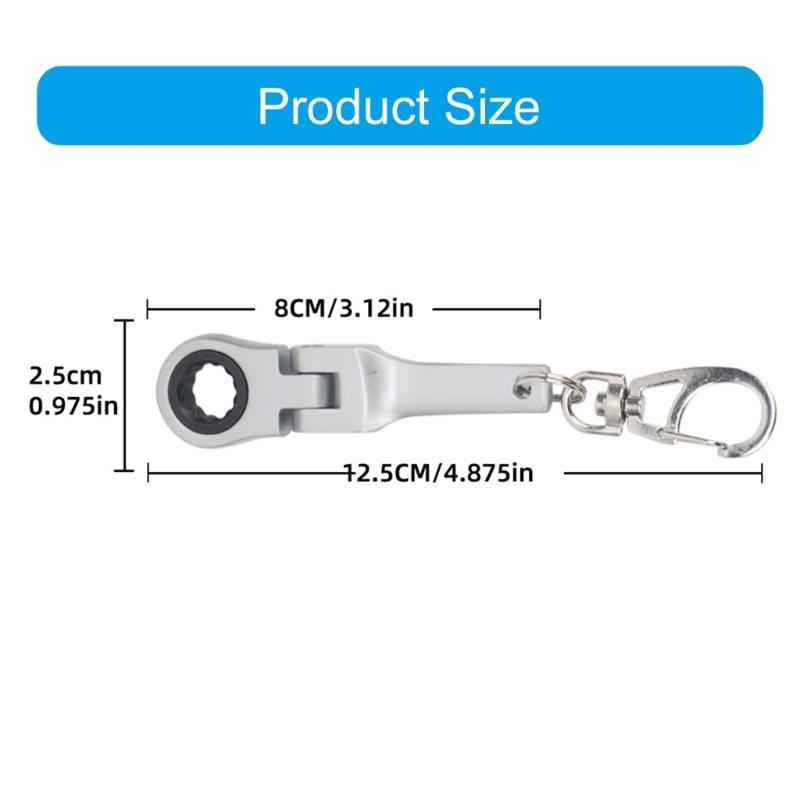 Flexible 10mm Ratchet Wrench Metal Keychain with 180 Degree Flexible Rotation Head for Fastening Application