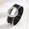 Womens Geometric Alloy Magnetic Clasp PU Leather Bracelet With Large Circle Chain Fashion OL Style