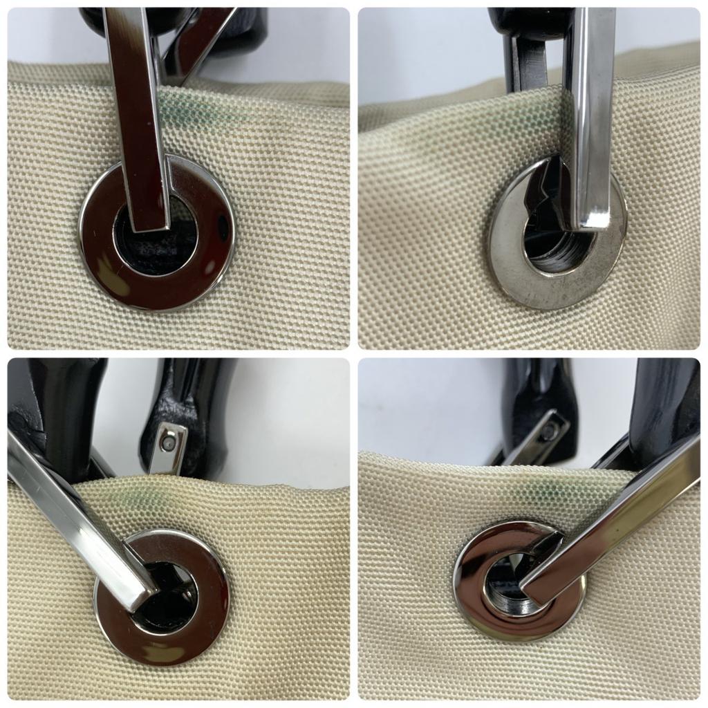 GUCCI Bamboo Handbag Tote Bag Nylon Canvas Leather Beige Ivory White Black 002 1010