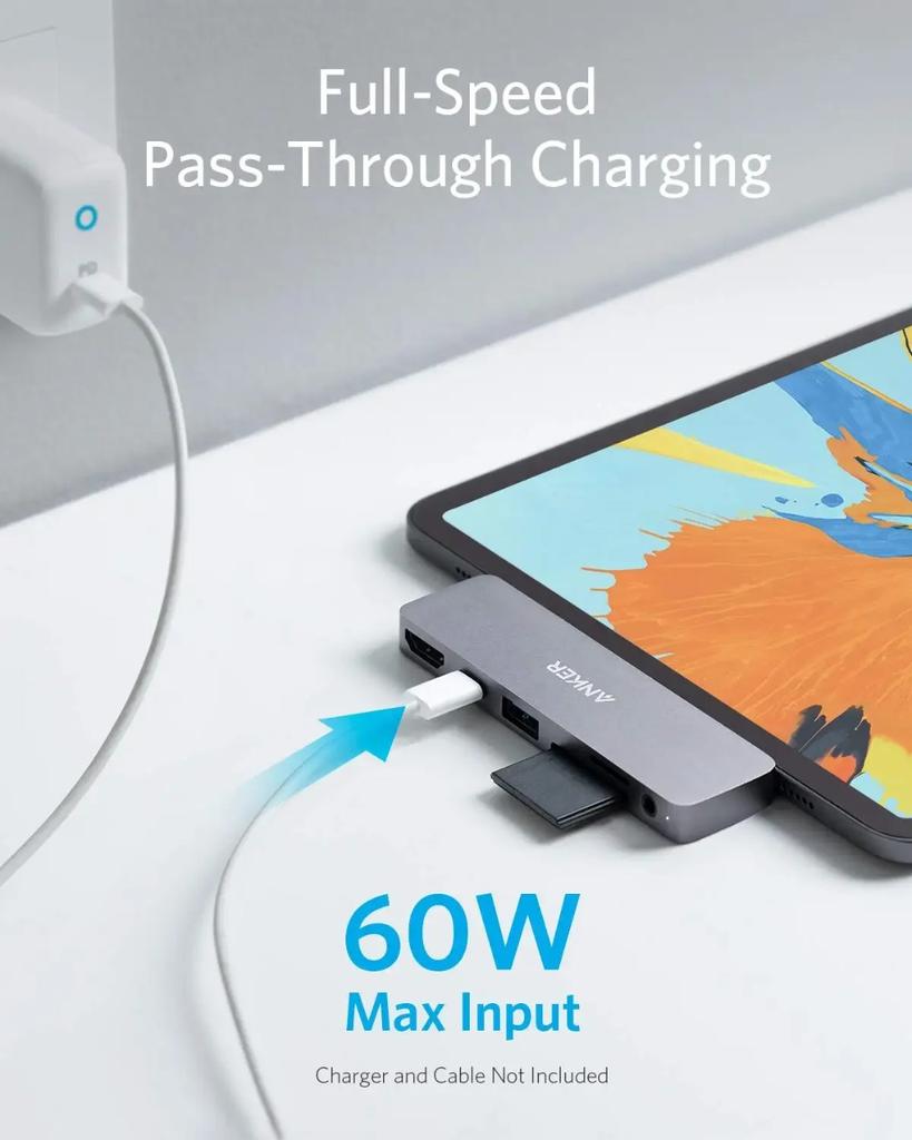 Anker PowerExpand 6-in-1 USB-C Hub 60W PD Charging 4K HDMI Audio USB3.0 SD TF Card Reader Adapter For iPad Pro Laptop