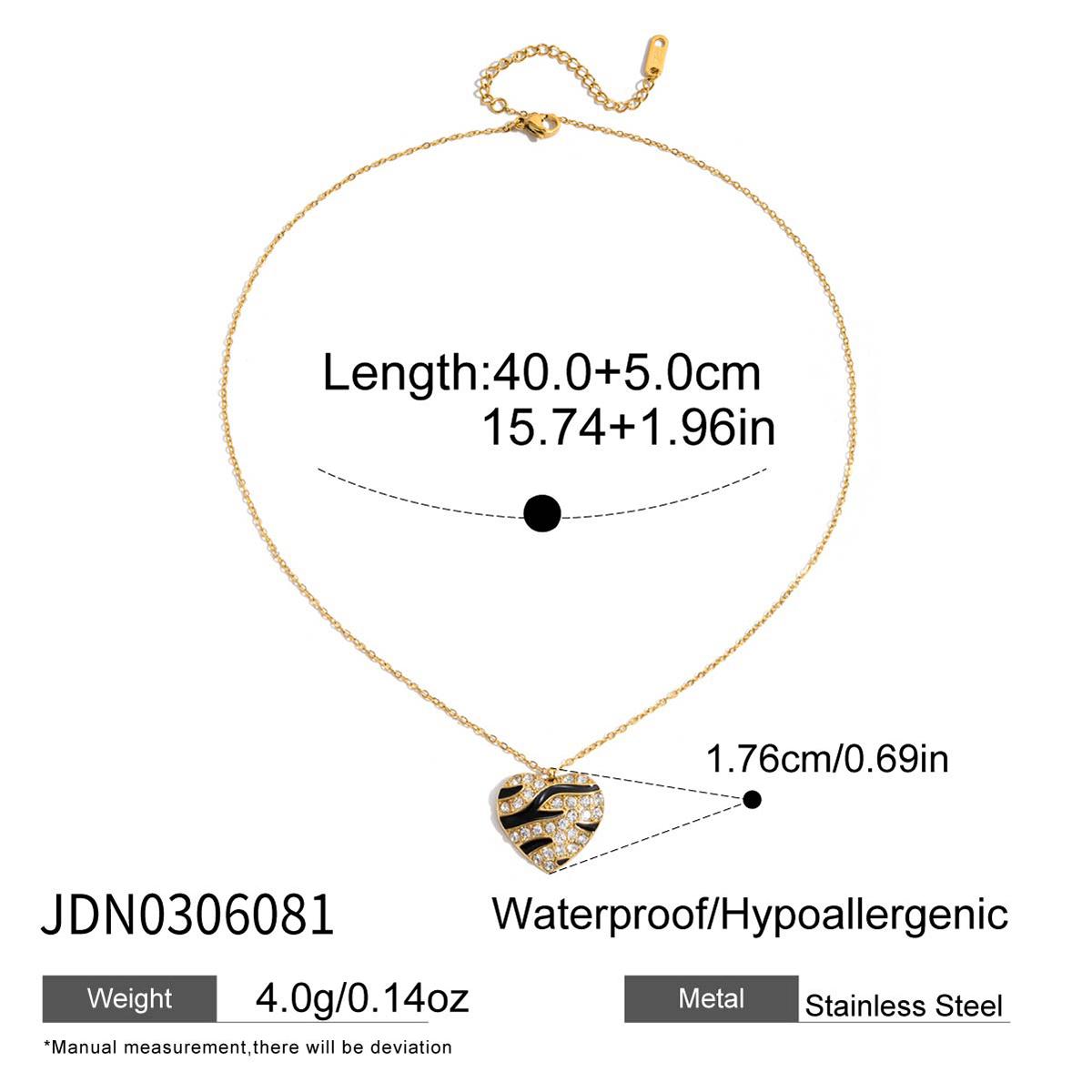 Youthway Black Oil Drip White Crystal Heart Pendant Necklace For Women  Gold Plated Stainless Steel Necklace Fashion Jewelry