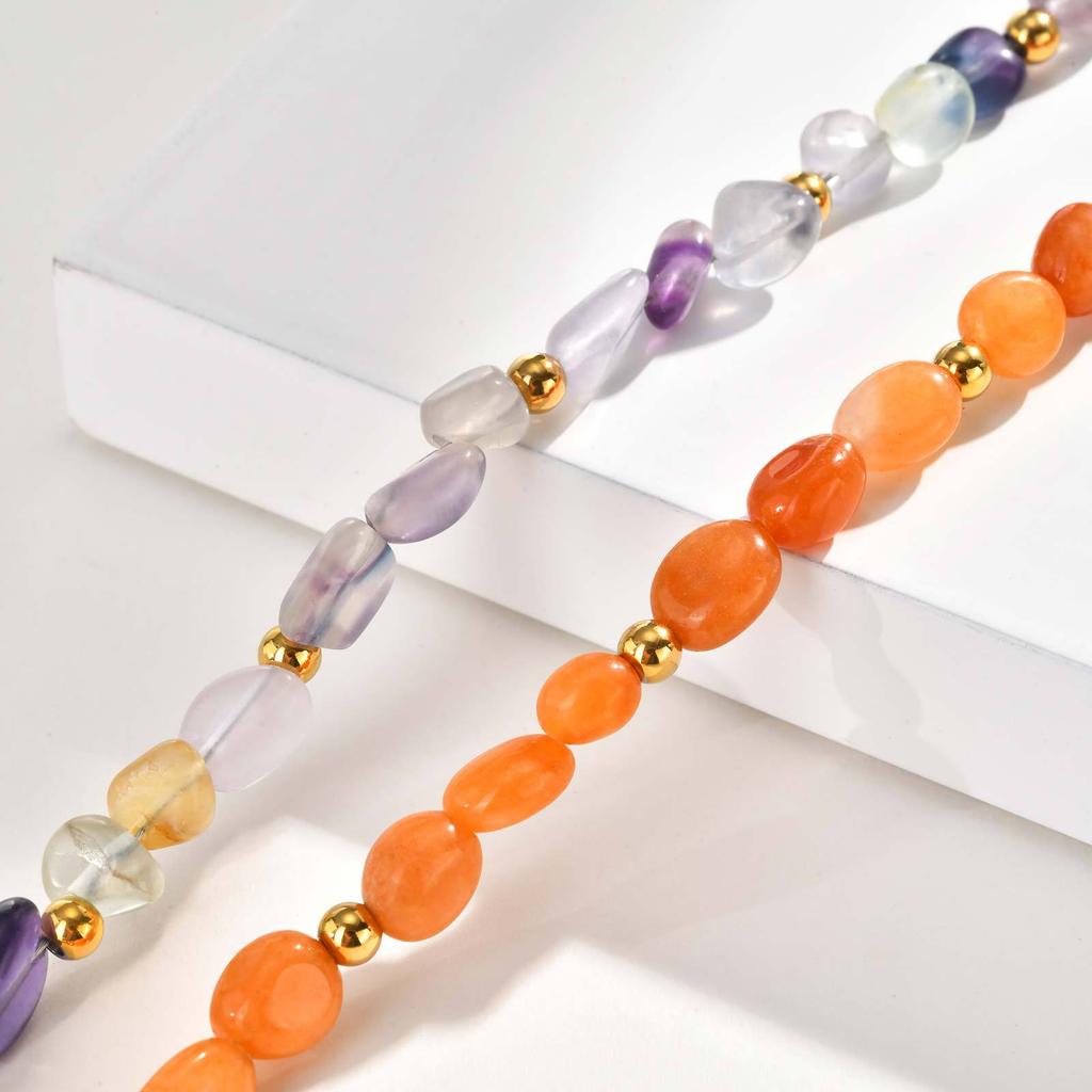 Ladies Elegant Contrast Color Matching Stainless Steel Chain Natural Stone Necklace Plated 18K Gold Jewelry Nc-2547