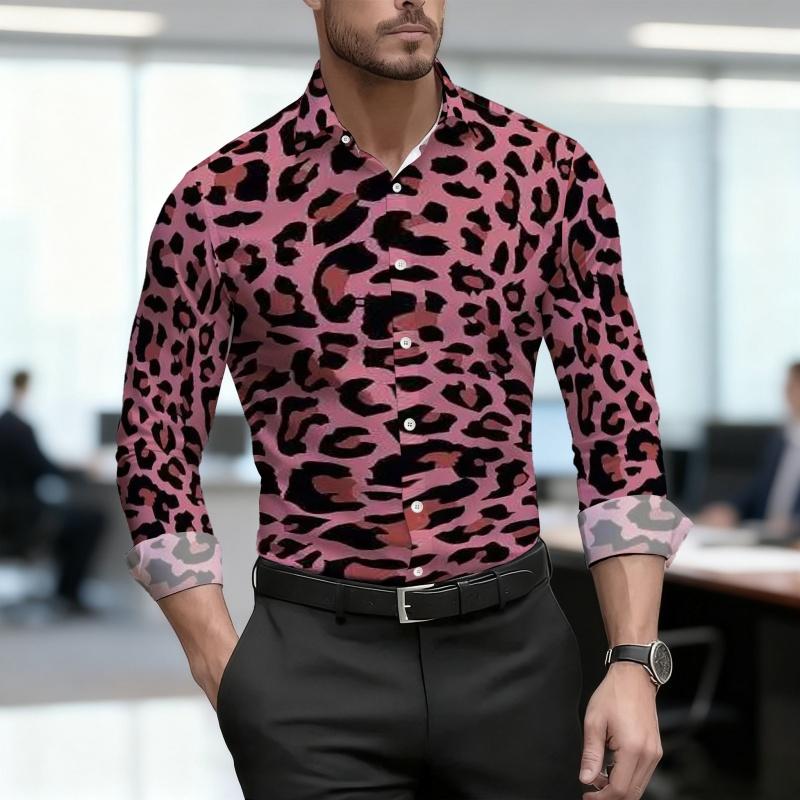 2026 Nuova Camicia da Uomo Personalità Retrò Stampa Leopardata Manica Lunga Business Slim Fit Tendenza Moda Top Casual da Uomo