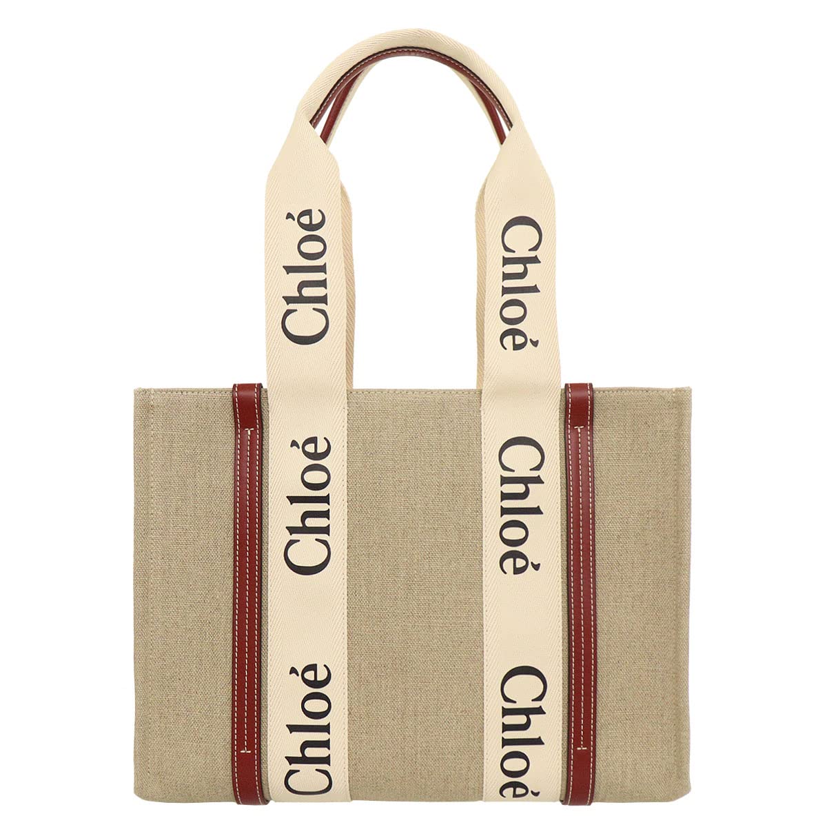 

Chloe Medium Tote Bag in White and Made of Woody Linen and Canvas with Logo and Women s (CHC22AS383 I26) Brown, Ribbon. [Brand Name] [Used]