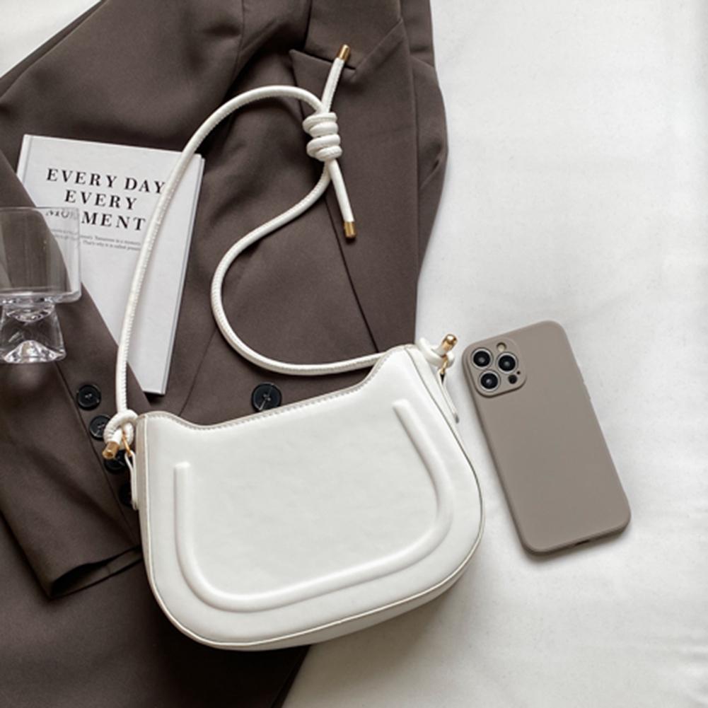 Women Elegant Handbag Large Capacity PU Saddle Shoulder Bag Small Crossbody Bag Solid Color Adjustable Strap for Outdoor Travel