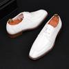 Luxury New Men's White Brown Lace Up Patent Leather Flats Shoes Gentleman Designer Homecoming Wedding Dress Footwear