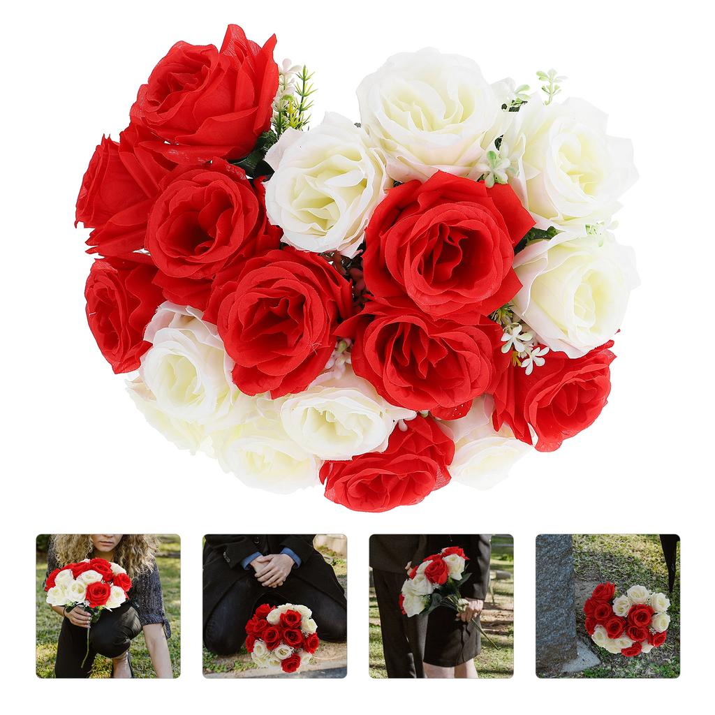 Artificial Flowers BouquetRose Cemetery Grave Decorations Memorial Faux Arrangement Small Size Premium Material Practical Use