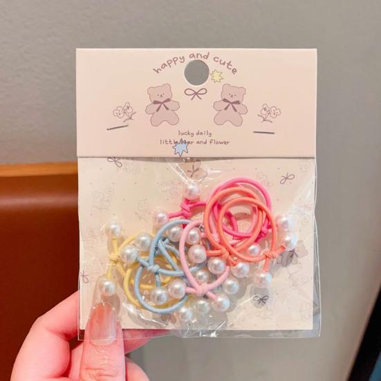 10Pcs Hair Ropes High Elasticity Imitation Pearl Decor Bow Shape Hair