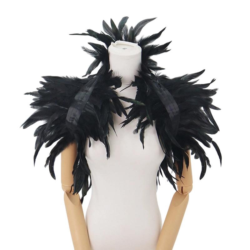 Mantello Piumato Gotico da Donna - Elegante Sciarpa da Spalle per Costume di Halloween