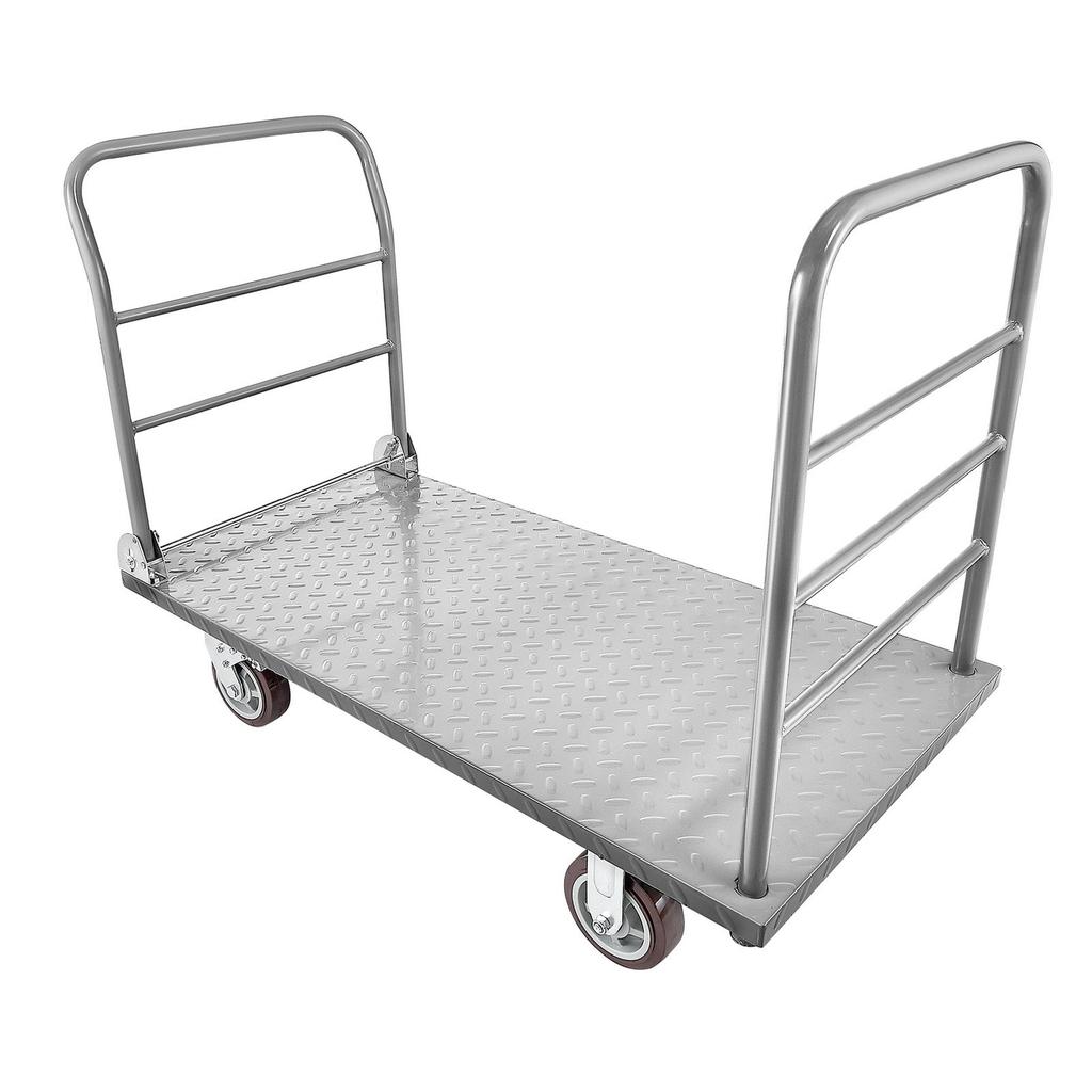 Platform Truck, 1202.02 kg Capacity, Heavy Duty Flatbed Cart Dolly with Detachable Guardrail and Swivel Wheels, Foldable Hand Push Truck, for