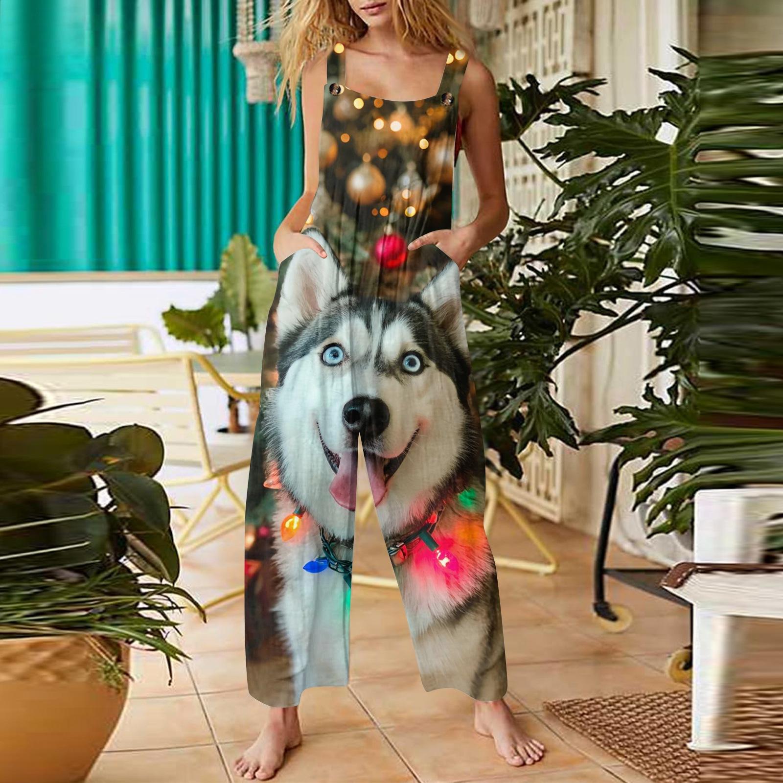 

Женский повседневный комбинезон с рождественским принтом, хлопковый комбинезон без рукавов с принтом M