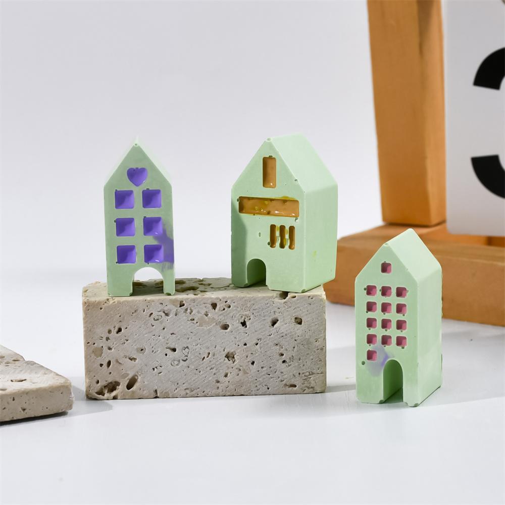 Gotický dům Pryskyřice Sádra Silikonové formy DIY Evropský Dutý dům Kapky Lepidlo Cement Výroba Formy Umělecká řemesla Domácí ozdoba