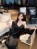 1011 summer new jacquard pajamas women's ice silk nightgown long suspender nightdress with chest pad lace loungewear