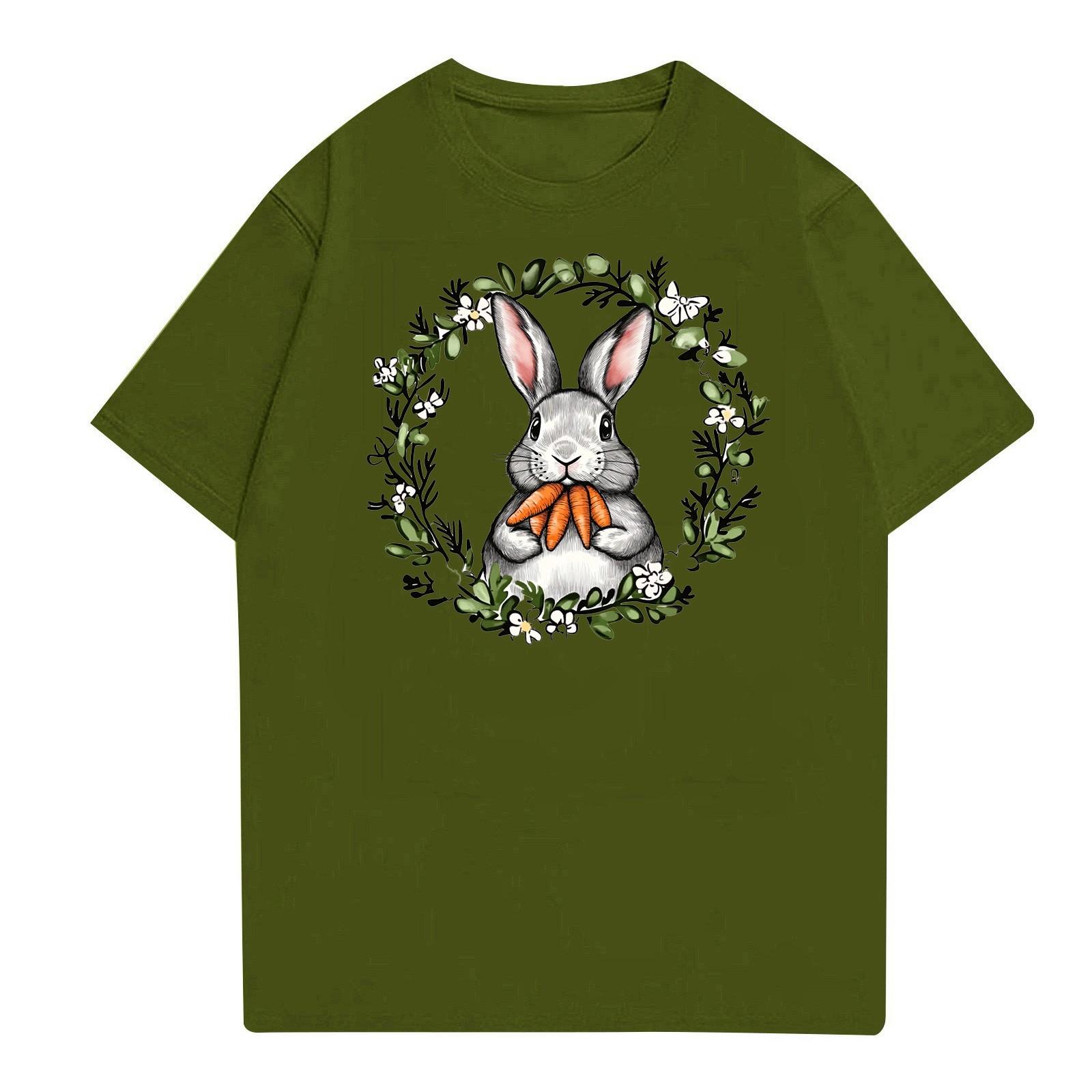 

Пасха - мужская повседневная мешковатая футболка с принтом кролика, круглый вырез, пуловер, топ с короткими рукавами L армия зеленый
