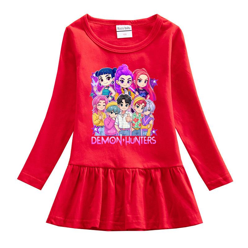 Multi-color Girls Kpop Rumi Zoey Mira Hunters Print Pleat Mesh Dress