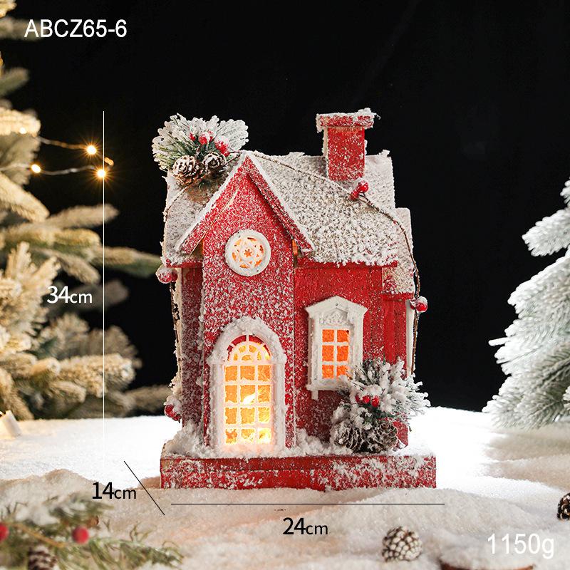 European Retro Solid Wood Luminous Christmas Snow Cabin Ornament