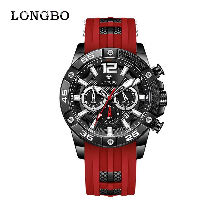 LONGBO Multifunktionale Herren-Sport-Quarzuhr - Wasserdicht, Leuchtend, mit Kalender und Silikonarmband