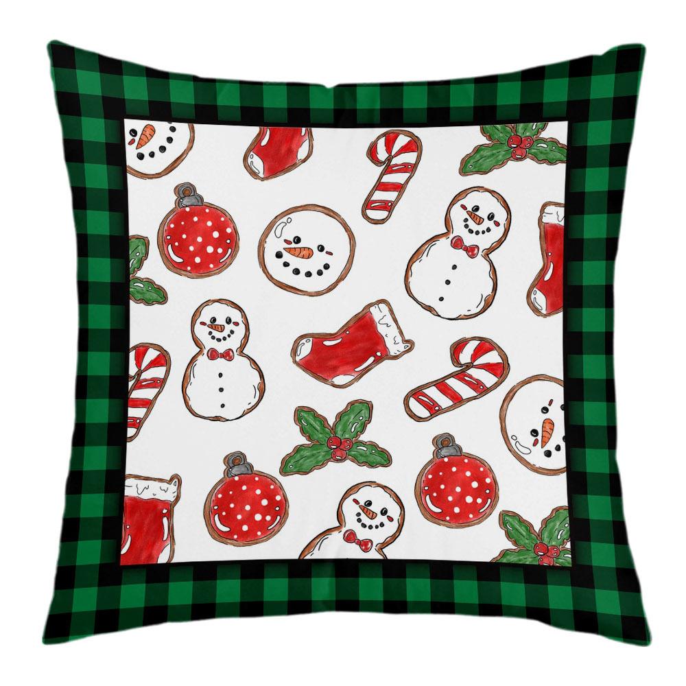 New Christmas Short Plush Pillow Cover Peach Skin Digital Printing Cushion Cover Christmas Snowman Pattern