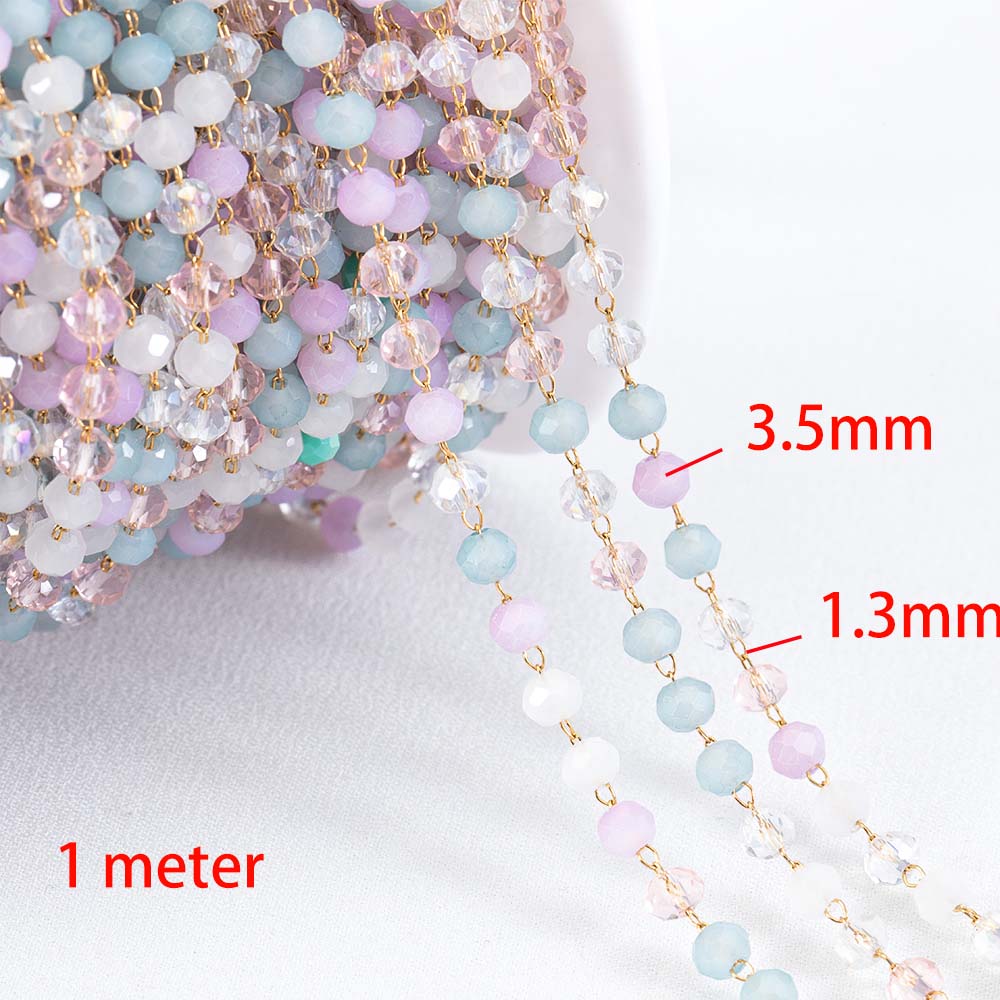 1Meter Stainless Steel Chain Boho Colorful Cube Square Crystal Beads Chain for DIY Necklaces Bracelets Holiday Jewelry Making