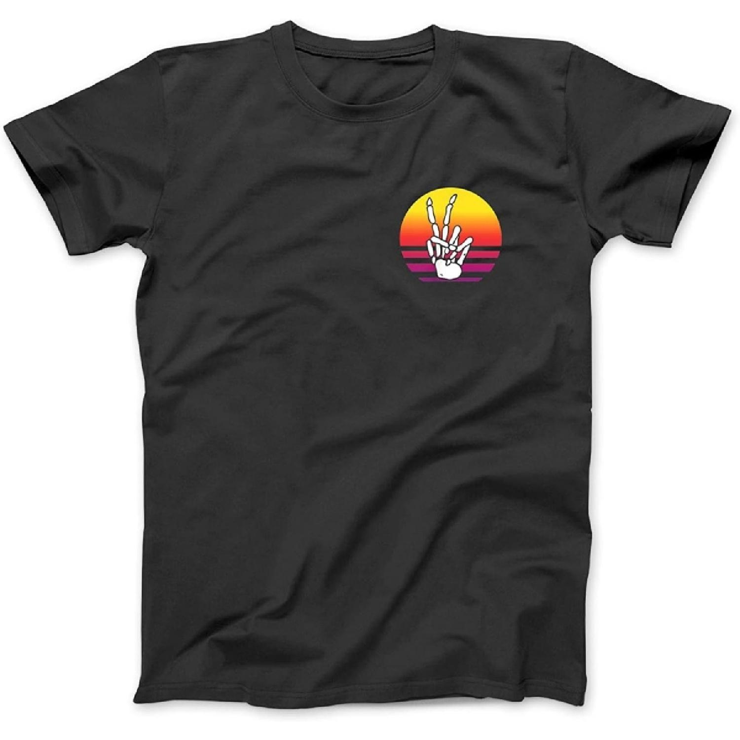 Рука Скелета Знак Мира Кости Ретро Закат Футболка Свитшот Худи Топ для Мужчин Женщин Детей Черный S