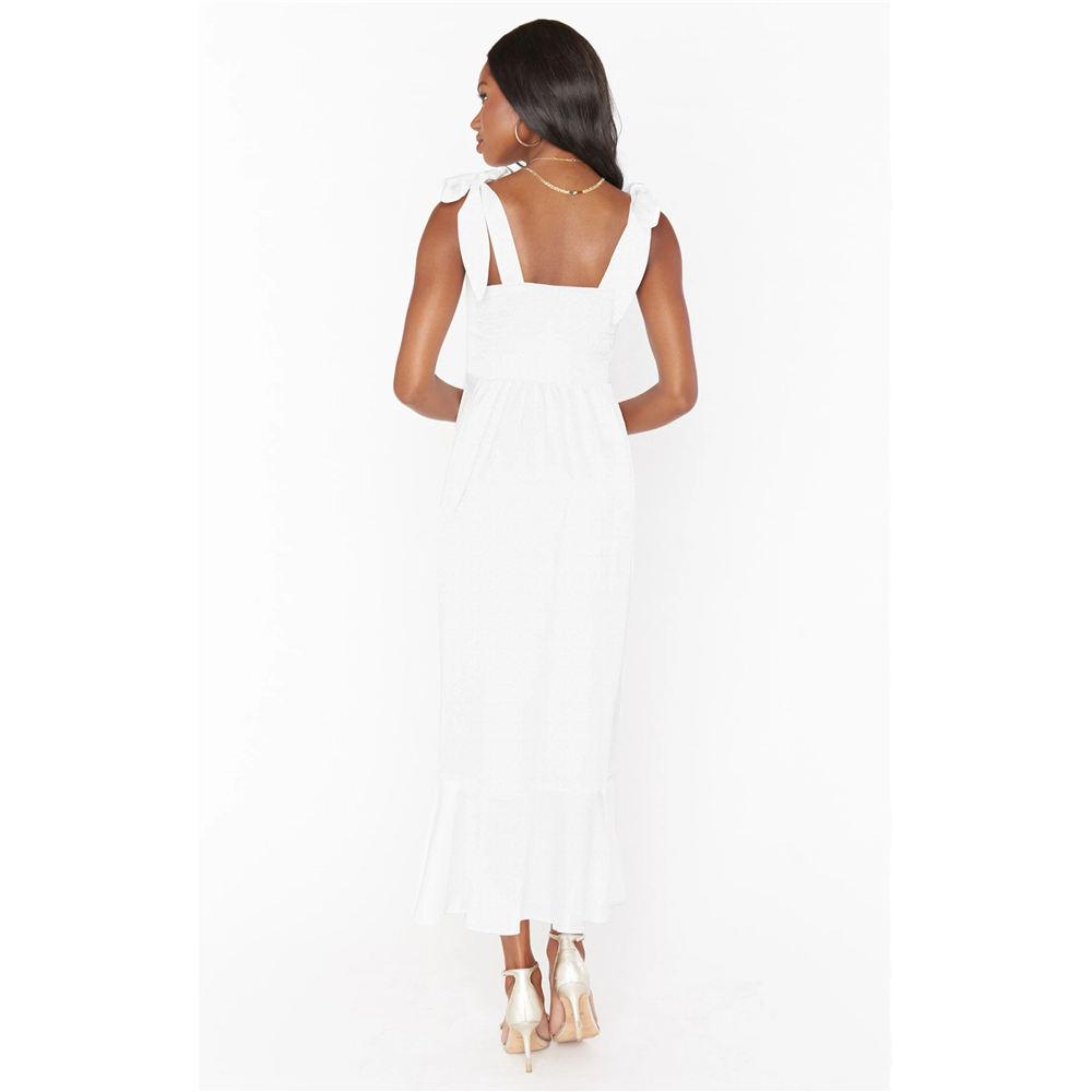 Women's Elegant Bridesmaid Dresses Square Neck Ruffle Slit Hem Midi Formal Dress for Wedding Guest Cocktail Party
