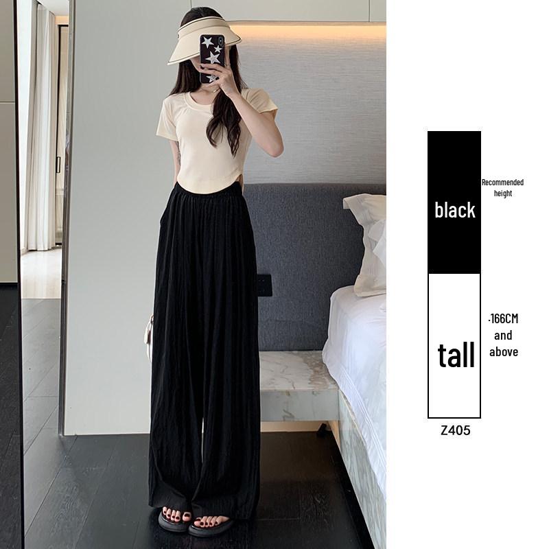

Women s Gray Ice Silk Wide-Leg Pants: Summer, Sun-Protective, Anti-Mosquito, Pleated Texture, Yamamoto-Style. M (101-115 lbs)