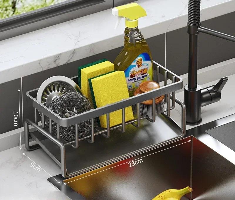 Kitchen Shelf Rag Storage Drainage Shelf No-Punch Storage Rack Home Spice Rack Sink Tap Sink Drainage Rack Kitchen Accessories