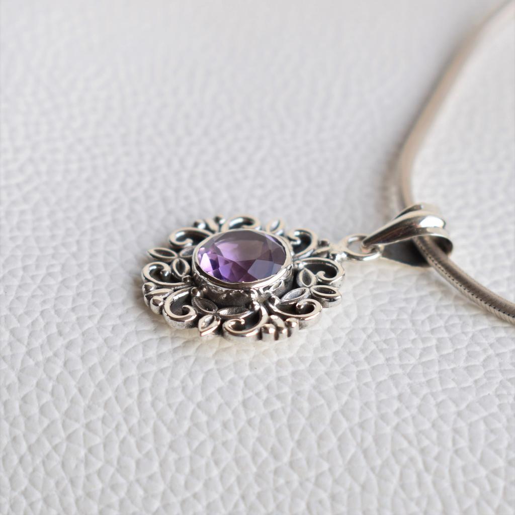 Amethyst Pendant, Boho 925 Sterling Silver, February Birthstone