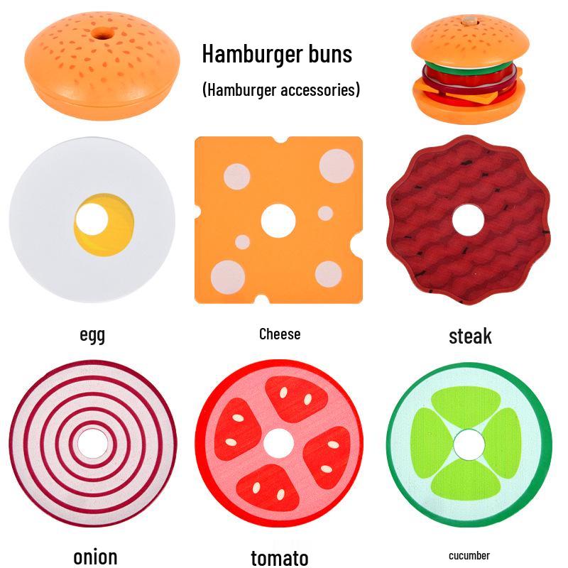 Wooden Play Food Set: Burger, Fries, Sandwich Toy for Pretend Kitchen Fun