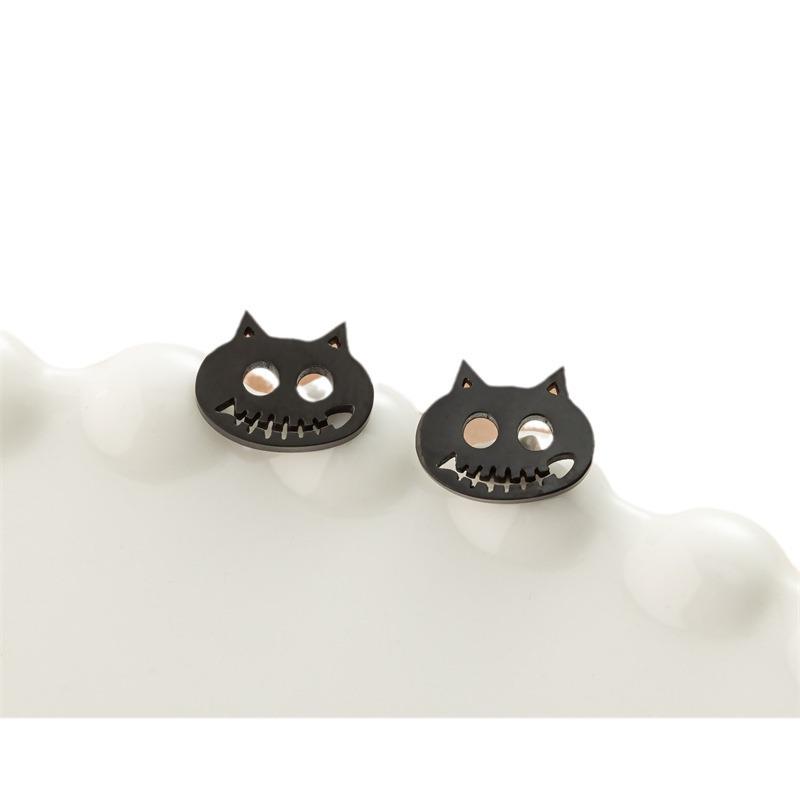 INS Retro Stainless Steel Fish Bone Cat Earrings - Halloween Cartoon Style